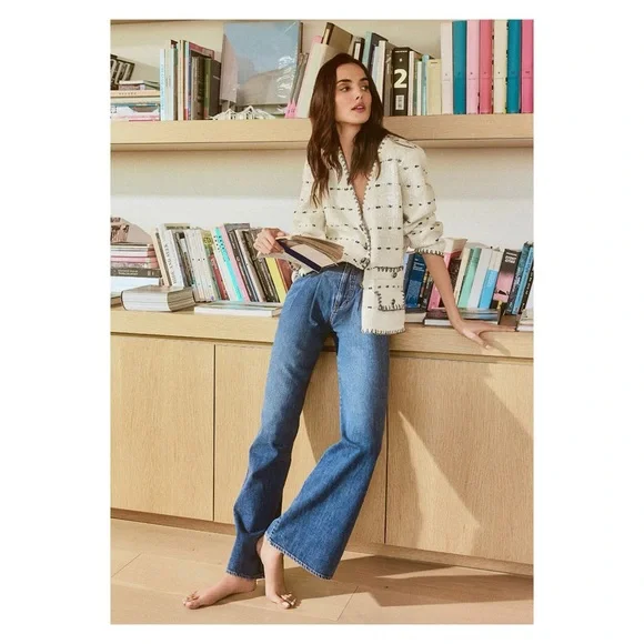 New! VERONICA BEARD Mia Pleated High Waist Wide Leg Jeans - Picture 2 of 11